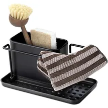 Wenko Spülorganizer Orio, Spülcaddy mit Behälter aus rostfreiem Edelstahl abnehmbar, stabile Bodenschale aus Kunststoff, Maße (B x H x T): 21 x 10,5 x 12 cm, Schwarz