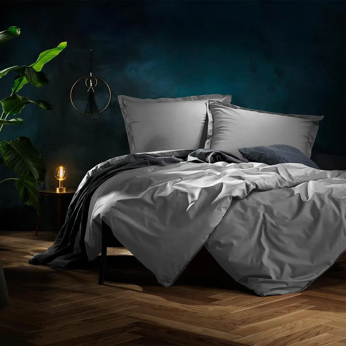 Lorena Uni Mako-Satin Bettwäsche Classic Stehsaum 155x220 cm + 80x80 cm | taube - grau