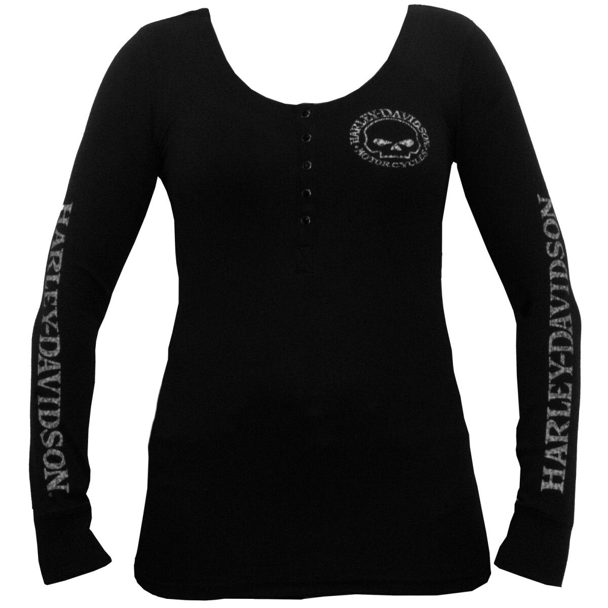 HD Henley Longsleeve Skull schwarz Damen L