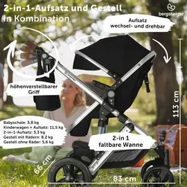 Bergsteiger Nizza 3 in 1 Kinderwagen, Kombikinderwagen Komplettset, Babywanne & Buggy Sportsitz inklusive, Isofix Station optional