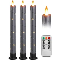 Da by 3 Stück Graue LED Stabkerzen mit Feenlichtkette, Realistische Flackerflamme, Batteriebetrieben mit Fernbedienung, Wiederverwendbar für Innen- und Festdekoration