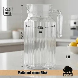 BigDean 2 Stück Kühlschrankkrug 1,1 Liter Glas Wasserkrug mit Deckel ergonomischer Griff