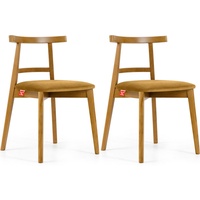 Konsimo Esszimmerstuhl Esstischstühle LILIO Holzstühle Polsterstühle 2 St, hergestellt in der EU, Vintage-Stil, Buchenholzrahmen, Farbe Eiche hell gelb