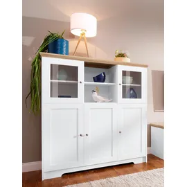 Home Affaire Highboard HOME AFFAIRE "Nanna", weiß (weiß, sonomaeiche), B:118cm H:125cm T:39cm, FSC-zertifizierter Holzwerkstoff, MDF, Sideboards, Highboard, Vitrine in Eichen-Optik, Breite 118 cm