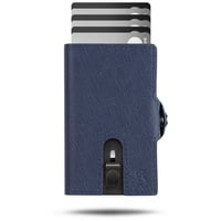 SLIMJACK SlimJack® Wallet mit Münzfach - Jackster Wallet - Kreditkartenetui mit RFID-Schutz - Geldbeutel für Herren - Aluminium-Kartenhalter - Smart Wallet für Karten & Münzen - Navyblau Leder