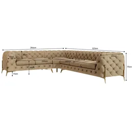 s-style möbel S-STYLE Chesterfield Ecksofa Beige Samt, langer Schenkel rechts