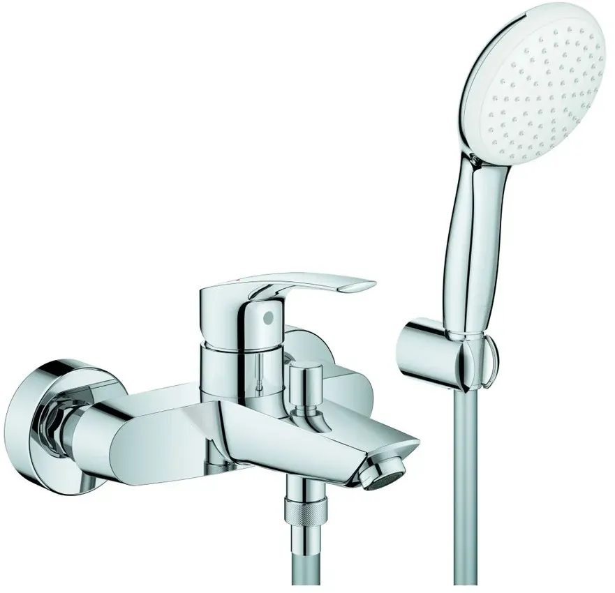Grohe Eurostyle Cosmopolitan Einhand-Wannenbatterie, Wandmontage, mit Tempesta 110 Wandhalterset 1 Strahlart Rain, Chrom 25276003