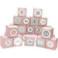 Frau WUNDERVoll® DIY Adventskalender Vorfreude zum Befüllen,24 Faltschachteln rosa weiße Sterne 7x7x7cm (gefaltet), XL Ziffern pastell/Weihnachten, Aufkleber, Wü...