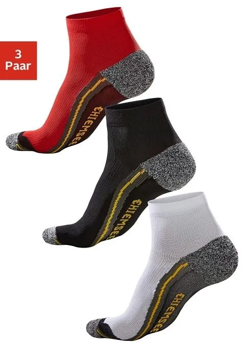 Wandersocken, (Packung, 3 Paar), mit Komfortbündchen, Gr. 39-42, rot-grau-gelb, schwarz-grau-gelb, weiß-grau-gelb, , 662787-39