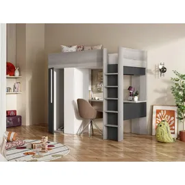 vente-unique Hochbett Nicolas 90 x 200 cm Holz weiß anthrazitgrau
