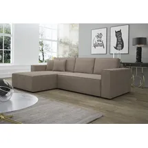 Fun Möbel Ecksofa Schlafsofa Sofa CONOR Stoff Dunkelbeige Ottomane Links