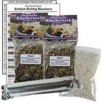 ALANT Alantwurzel zum RÄUCHERN. 15-TLG Räucherset - 2X 60ml Räucherwerk mit Räucherkohle (10x) + Räuchersand + Räucheranleitung + Lexikon der wichtigsten Räucherstoffe A-Z. 82060-XX2