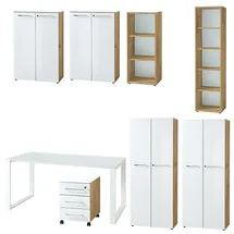 KADIMA DESIGN Büro-Set MUENCHEN | Glas | Abschließbar | Soft-Close | Chalet-Eiche-Nb./Weiß