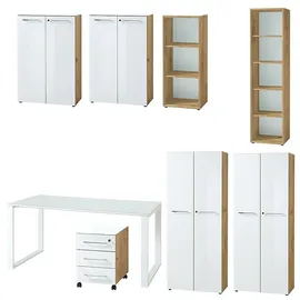 KADIMA DESIGN Büro-Set MUENCHEN | Glas | Abschließbar | Soft-Close | Chalet-Eiche-Nb./Weiß