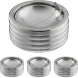 Relaxdays Windaschenbecher, 4er Set, Klappdeckel, draußen & drinnen, Edelstahl, runder Ascher, HxD: 7 x 11,5 cm, Silber