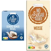 frankonia CHOCOLAT NO SUGAR ADDED Schoko-Kokos Riegel, 100 g (3x33 g) & NO SUGAR ADDED Weisse Schokolade glutenfrei, 80 g