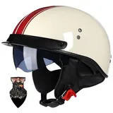 Halbschalenhelm Motorradhelm mit ABS-Schale ECE-zertifizierter Schnellverschluss und abnehmbarem Visier für Erwachsene | Chopper Helm, Mofa Helm Retro, JetHelm Halbhelm für Scooter
