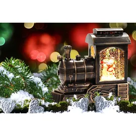 Ellug winterliche Lokomotive als Spieluhr, Licht & Glitzerantrieb, H19cm (9200080)