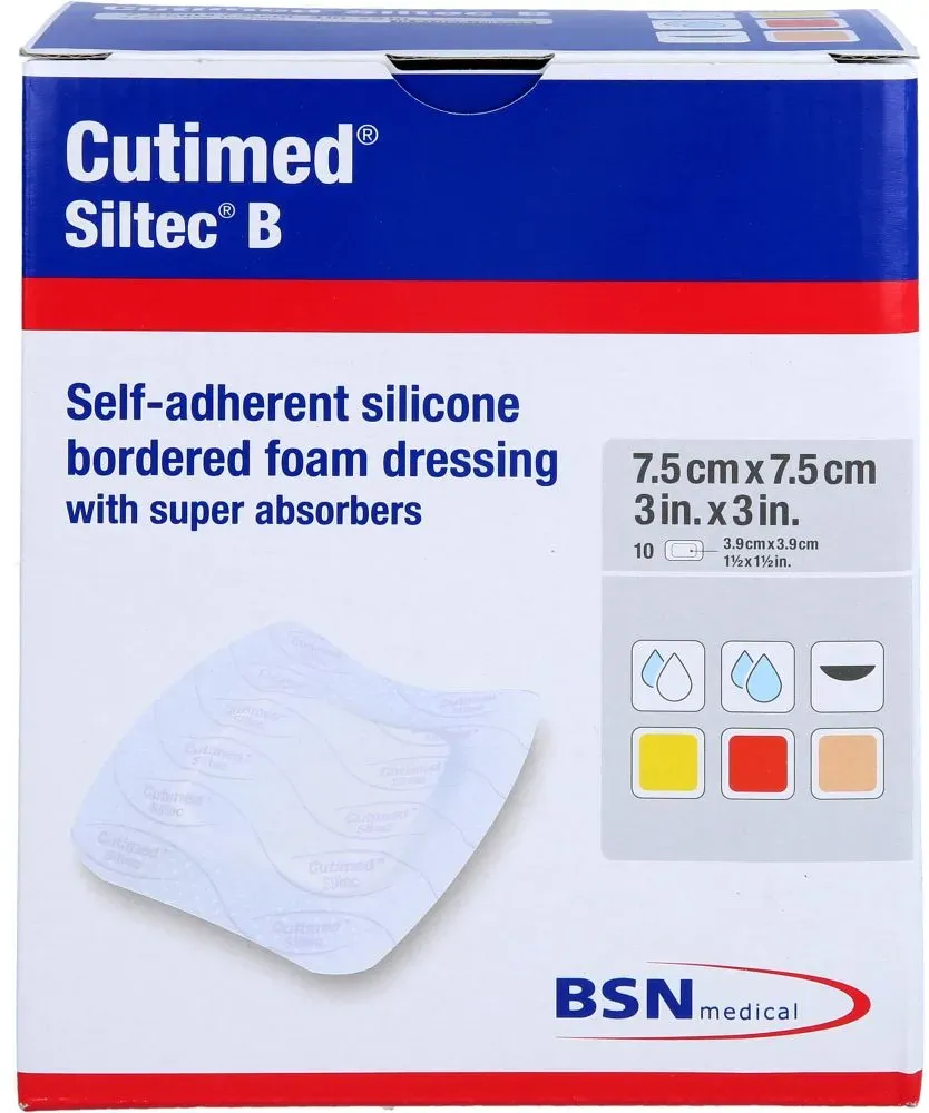 CUTIMED Siltec B Schaumverb.7,5x7,5 cm m.Haftr. 10 St