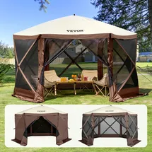 Vevor Pop-Up-Pavillonzelt 3,5 x 3,5 m inkl. 6 Seitenteile Braun