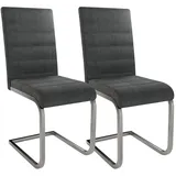 Juskys Freischwinger Schwingstuhl Vegas 2er Set mit Metall-Gestell & Bezug aus Cord in Grau