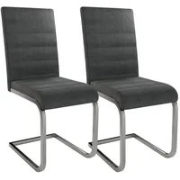 Juskys Freischwinger Schwingstuhl Vegas 2er Set mit Metall-Gestell & Bezug aus Cord in Grau