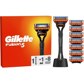 Gillette Fusion 5 Nassrasierer Herren, Rasierer + 8 Rasierklingen + Rasierer-Halter, Geschenk für Männer