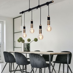 Esszimmerleuchte hängend Hängelampe messing schwarz Pendelleuchte 4 Flammig, Höhenverstellbar durch aufwickeln, 4x E27 Fassungen, LxBxH 100x6x120 cm