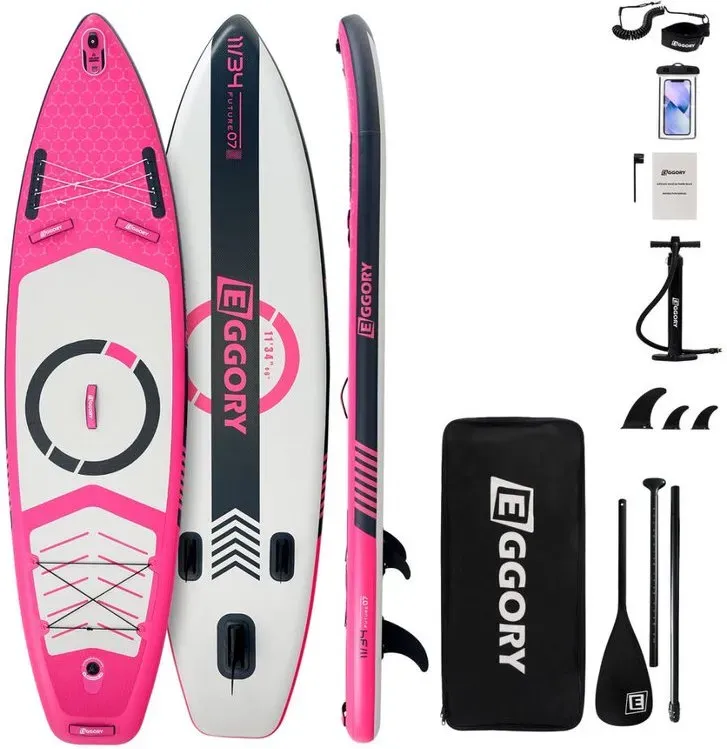 EGGORY Aufblasbares Stand-Up-Paddle-Board Schwarz Pink Kreis 3350*860*150mm 1 Stück