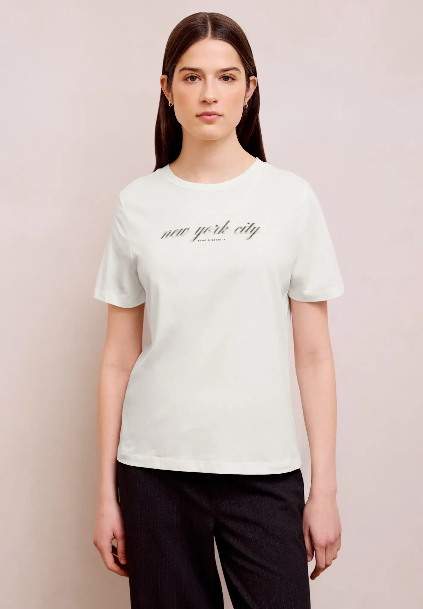 Print-Shirt STREET ONE STUDIO, Damen, Gr. 42, weiß (sanftes weiß), Web, 50% Baumwolle, 50% Modal, unifarben, normal normal, Rundhals, abgesteppt, Shirts, im soften Baumwoll-Mix