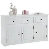 CARO-Möbel Sideboard weiß Holz, Kiefer Vintage, 135x80x40 cm, Wohnzimmer, Kommoden - Sideboards, Sideboards