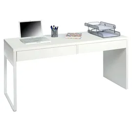 Dmora Schreibtisch Houston, Wendbarer Bürotisch, Pc-halter Studiertisch mit 2 Schubladen, cm, Glänzend Weiß - Weiß