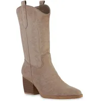 VAN HILL Damen Cowboystiefel in Khaki Velours