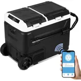 Hengda Kompressor Kühlbox 50 Liter mit Rollen, Elektrische Gefrierbox mit APP-Steuerung zum Kühlen, Kühlschrank Einfrieren & Warmhalten Kühlsch... - Schwarz