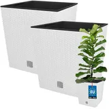 KOTARBAU® 2er Set Blumentöpfe 32 L Höhe: 32 cm Weiß Pflanzentopf aus Kunststoff Übertopf mit Innentopf Blumentopf Set wie Rattan Pflanzentopf Innen Außen