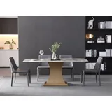 Luxus Esstisch Metall Edelstahl Tische Möbel Säule Tisch Marmor Stil Esstische - Grau/Gold