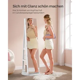 Songmics Schmuckschrank mit LED und Spiegel 360° drehbar grau/weiß