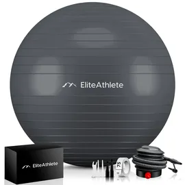 HOEL EliteAthlete® Gymnastikball Sitzball Büro ergonomisch mit Anti Burst System - Fitness Yoga Pilates Schwangerschaft - Schwangerschaftsball Fitnessball Yogaball - Yoga Ball inkl. Luftpumpe - Grey 75cm dunkelgrau 75 cm