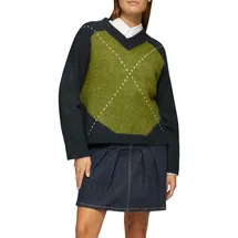 S.Oliver Strickpullover, mit V-Ausschnitt und Muster, blau