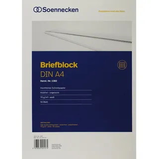 Soennecken Notenblock Briefblock 1382 DIN A4 70g holzfrei 50 Blatt kariert weiß (10 Stück)