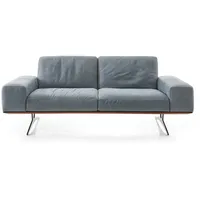 KOINOR Ledersofa 2,5-Sitzer HIERO mareblau - Massivholzrahmen Wildeiche - Metallkufen - Kontrastfaden hellgrau
