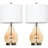 Homcom Tischlampen Tischleuchten E27-Fassung, Nachttischlampe 40 w Glas Leinen Stahl, Bernstein Ø30 x 56H cm