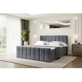 altdecor Boxspringbett mit Fußteil, Polsterbett mit Bettkasten, und Lattenrost, Boxbett, Topper, - 180x200 - Dunkelgrau Samt -