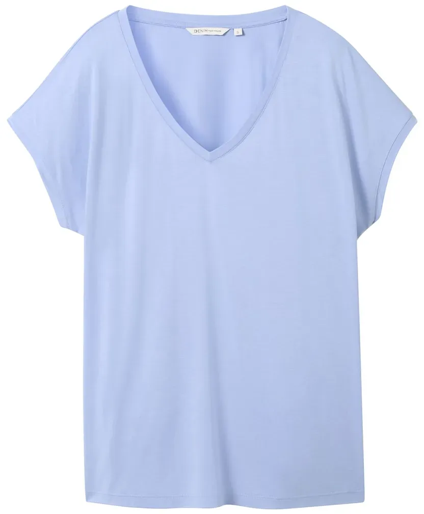 TOM TAILOR DENIM Damen Fließendes T-Shirt, blau, Uni, Gr. L
