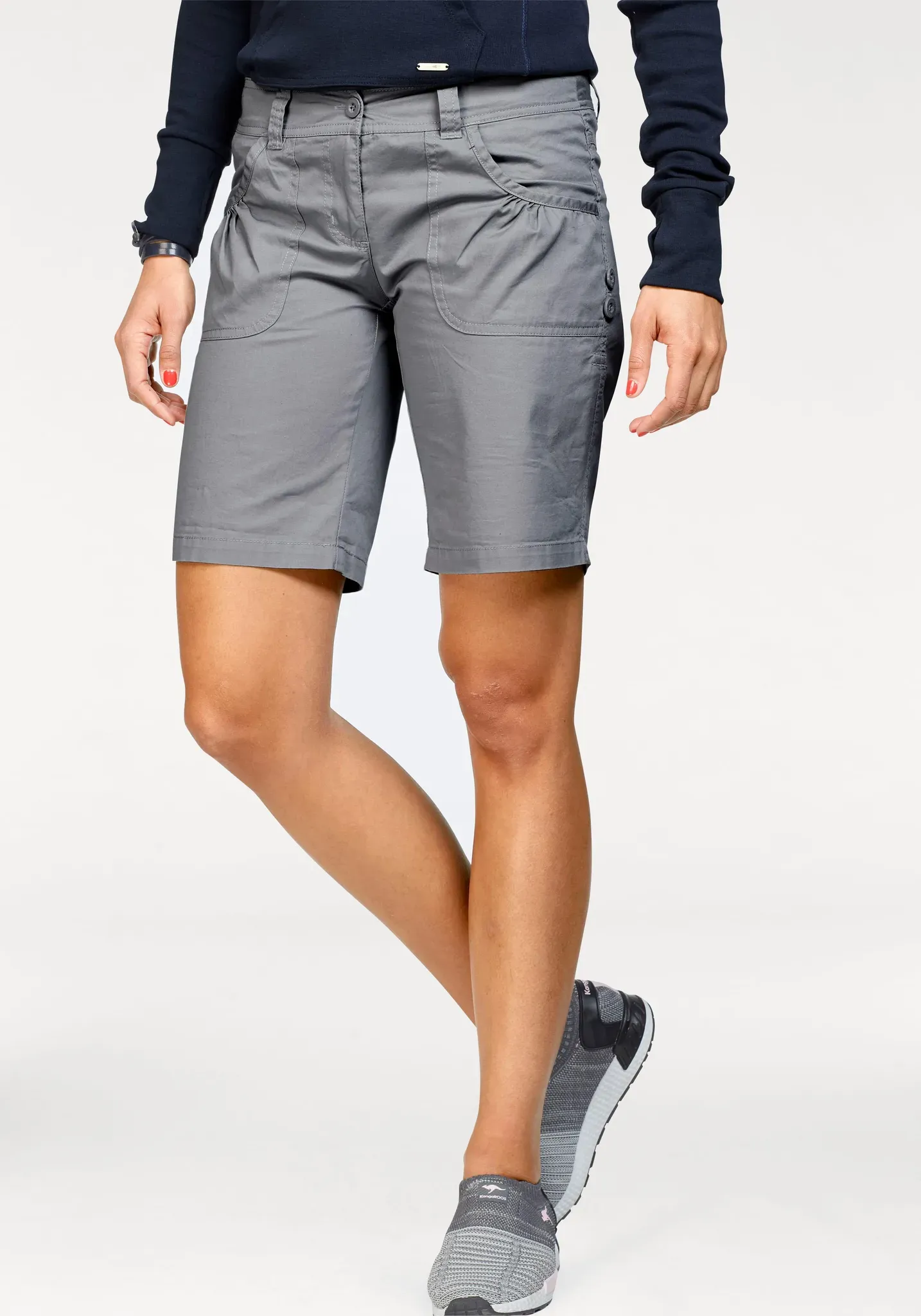 Bermudas KANGAROOS, Damen, Gr. 42, N-Gr, grau (hellgrau), Web, Obermaterial: 100% Baumwolle, unifarben, schmal kurz, Hosen Shorts Strandshorts, krempelbar, Topseller