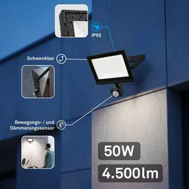 Briloner LED Strahler außen mit Bewegungsmelder Kunststoff/Metall 17,5x21x4 cm 50W 4500lm Schwarz