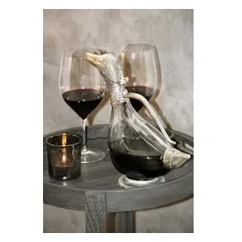 Edzard Dekantierente Dekanter Rotwein Karaffe in Entenform Daisy, Höhe 26 cm, Inhalt 0,9 Liter, edel versilberte Elemente, mit Ausgießer