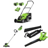 Bundle of Greenworks 40V 35cm Kabelloser Akku Rasenmäher G40LM35K2X + Greenworks 40V Akku Rasentrimmer G40LT + Greenworks GD40BV Akku Laubsauger/Laubbläser mit bürstenlosem Motor