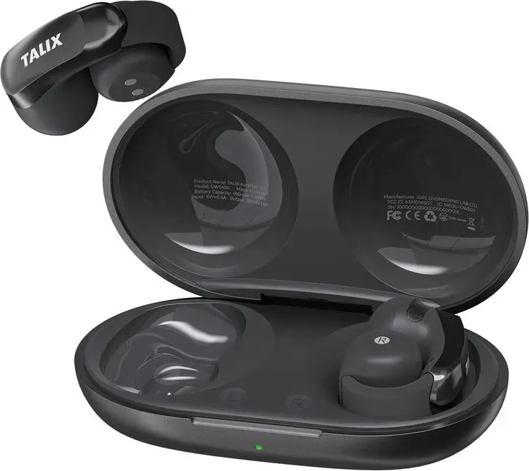 TALIX By Lenovo Ultra-leichte Clip-On Bluetooth-Ohrhörer, klare Anrufe mit 4 Mikrofonen, 28 Std. Akku, Schnellladung, Bluetooth 5.3, IPX4 wassergeschützt, Silikon-Ohrbügel, G1, Schwarz