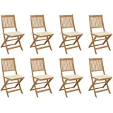 vidaXL Klappbare Gartenstühle mit Kissen 47 x 47 x 108 cm beige/weiß 8 St.